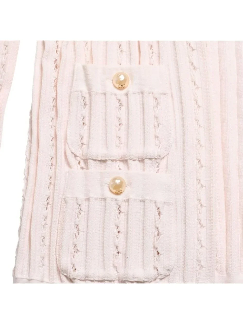 Chanel Cardigan Pearl Button CC Logo Cotton Rayon Polyester Pink